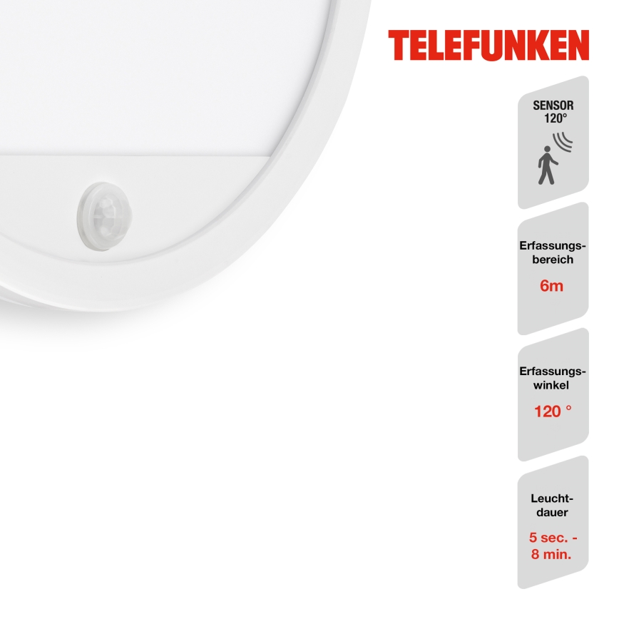 Telefunken 313706TF - LED Vonkajšie nástenné svietidlo so senzorom LED/15W/230V IP44 biela