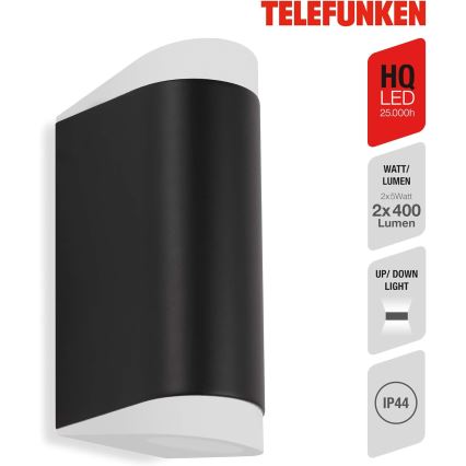 Telefunken 314905TF - LED Vonkajšie nástenné svietidlo 2xGU10/5W/230V IP44 čierna