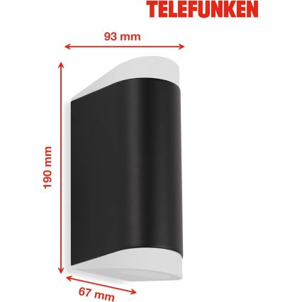 Telefunken 314905TF - LED Vonkajšie nástenné svietidlo 2xGU10/5W/230V IP44 čierna