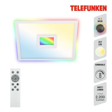 Telefunken 319406TF - LED RGBW Stmievateľné stropné svietidlo LED/24W/230V 2700-6500K biela + diaľkové ovládanie