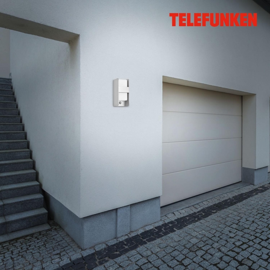 Telefunken 321104TF - Vonkajšie nástenné svietidlo so senzorom 1xE27/12W/230V IP44 biela