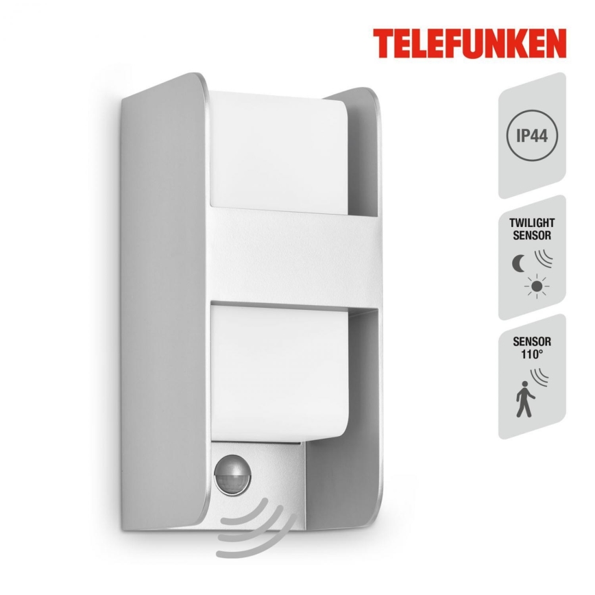 Telefunken 321104TF - Vonkajšie nástenné svietidlo so senzorom 1xE27/12W/230V IP44 biela