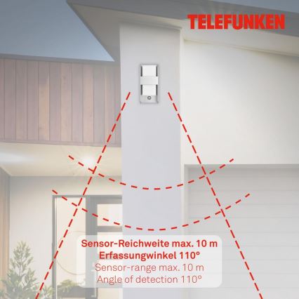 Telefunken 321104TF - Vonkajšie nástenné svietidlo so senzorom 1xE27/12W/230V IP44 biela