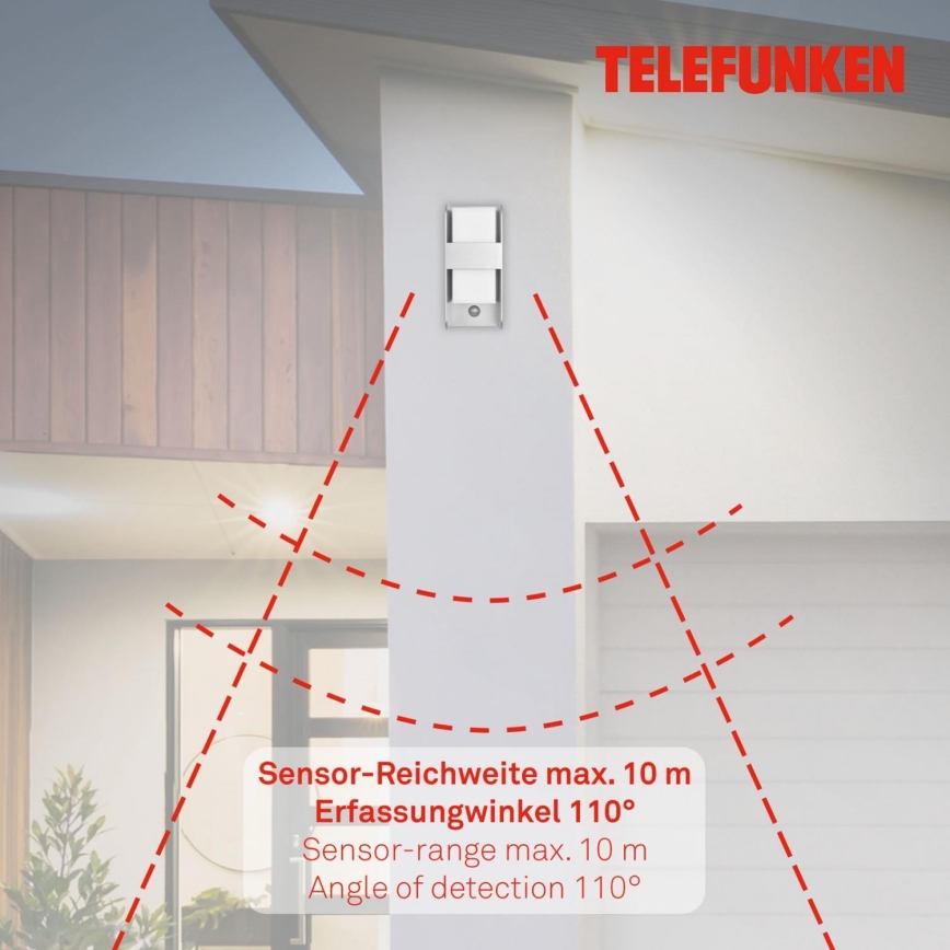 Telefunken 321104TF - Vonkajšie nástenné svietidlo so senzorom 1xE27/12W/230V IP44 biela