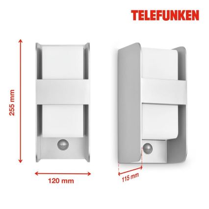Telefunken 321104TF - Vonkajšie nástenné svietidlo so senzorom 1xE27/12W/230V IP44 biela