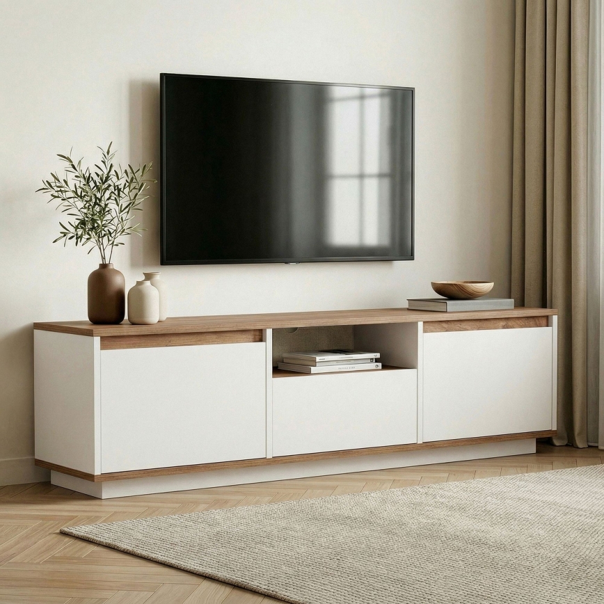 Televízny stolík KREDE 160x30 cm biela/borovica