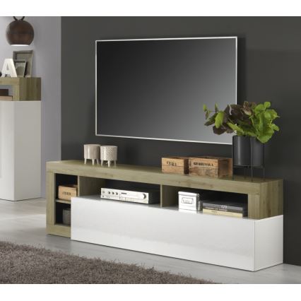 Televízny stolík LENOR biela/svetlý dub