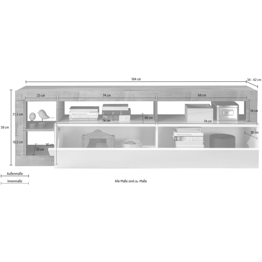 Televízny stolík LENOR biela/svetlý dub