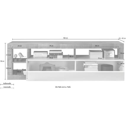 Televízny stolík LENOR – biely/šedý s betónovým vzhľadom