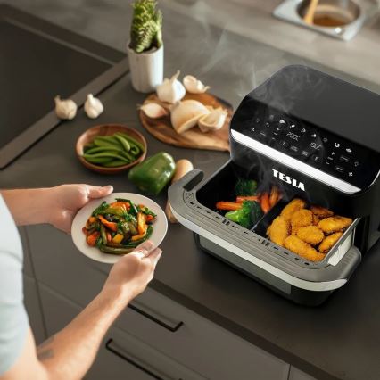 TESLA Electronics AirCook - Multifunkčná duálna digitálna teplovzdušná fritéza 10 l 2400W/230V