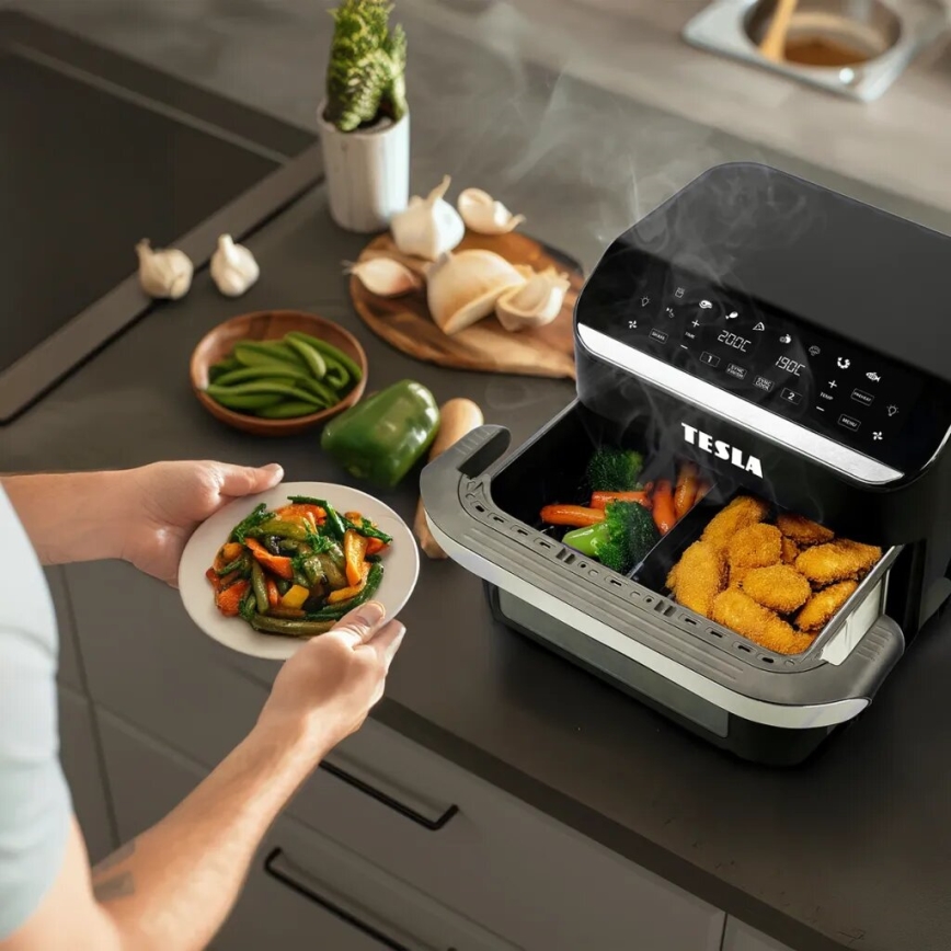TESLA Electronics AirCook - Multifunkčná duálna digitálna teplovzdušná fritéza 10 l 2400W/230V