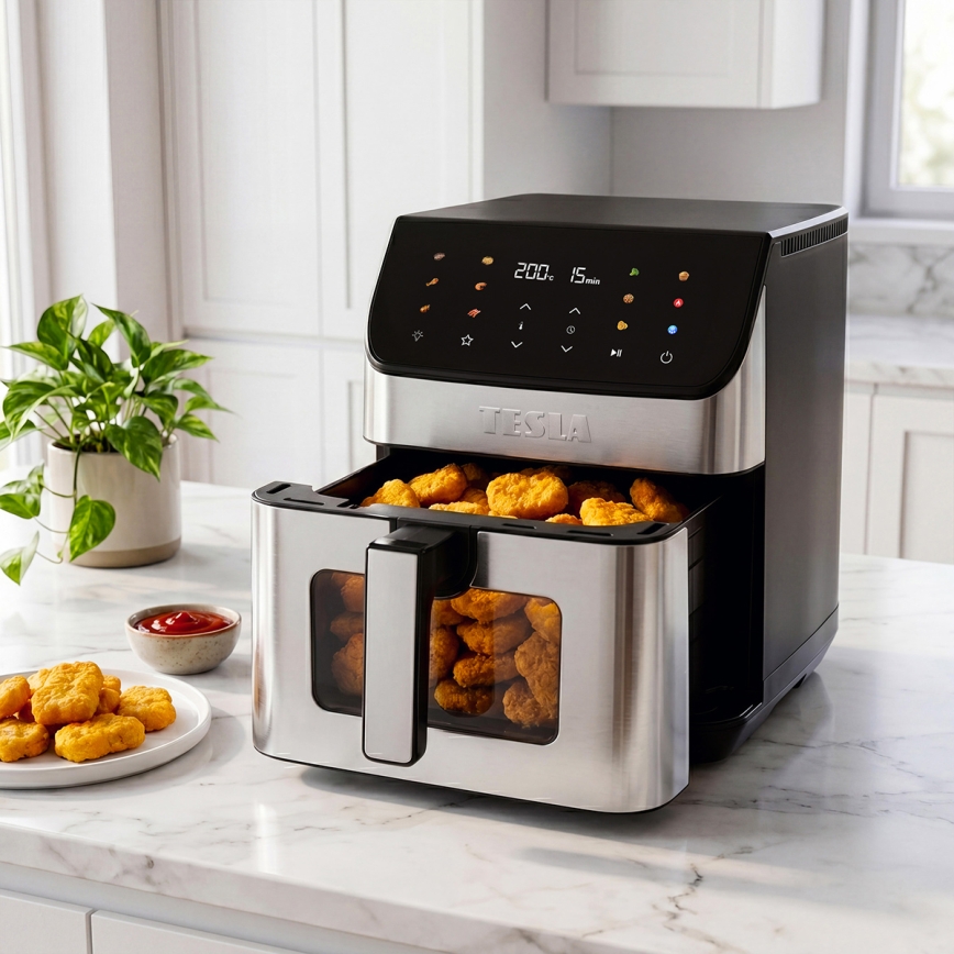TESLA Electronics AirCook - Teplovzdušná fritéza 6,5 l 2100W/230V matný chróm/čierna