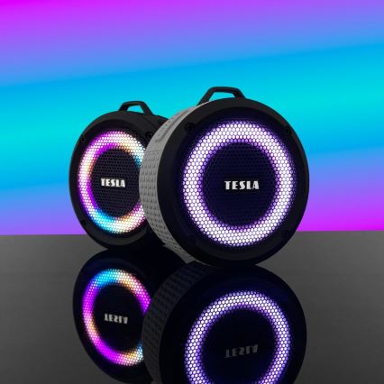 TESLA Electronics - LED RGB Bezdrôtový reproduktor 5W/1200 mAh/3,7V IPX7 šedá