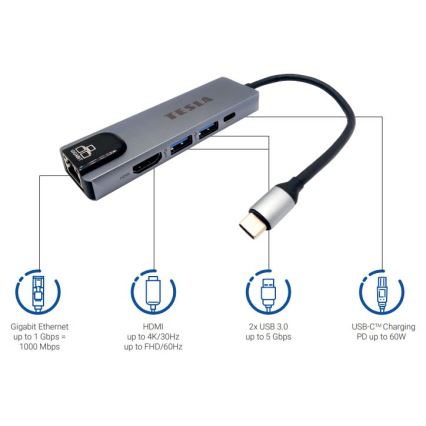 TESLA Electronics - Multifunkčný USB hub 5v1