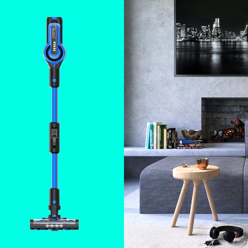 TESLA Electronics PureStar - Flexibilný bezdrôtový tyčový vysávač 3v1 300W/2200 mAh čierna/modrá