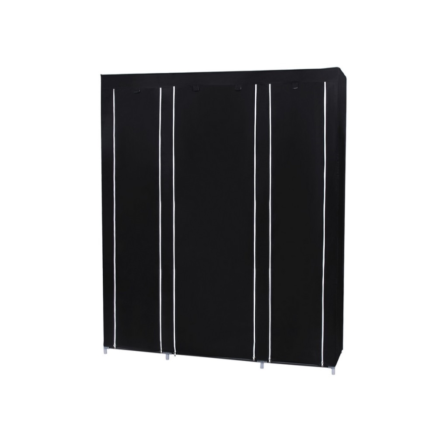 Textilná úložná skriňa MATIS 150x175x45 cm, čierna, s policami a vešiakovou tyčou