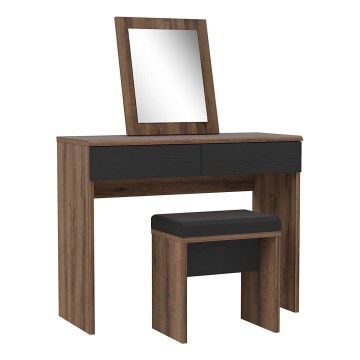 Toaletný stolík JUNO + taburet 45x29,6 cm hnedá/čierna