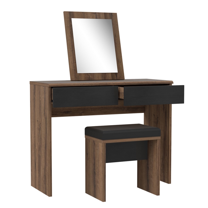 Toaletný stolík JUNO + taburet 45x29,6 cm hnedá/čierna