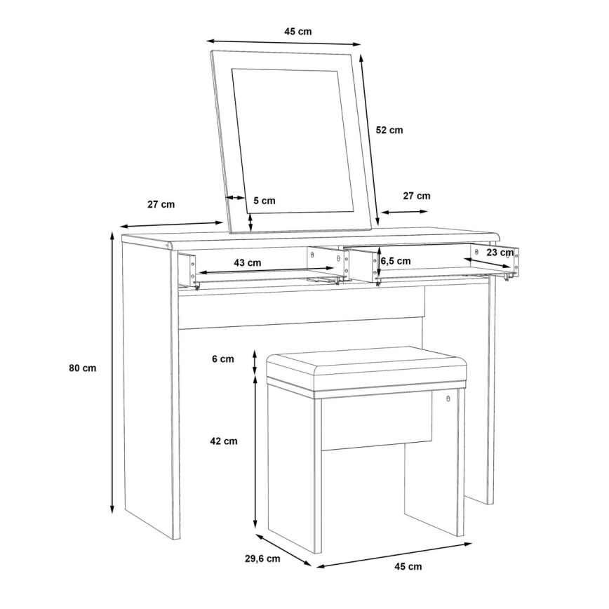Toaletný stolík JUNO + taburet 45x29,6 cm hnedá/čierna