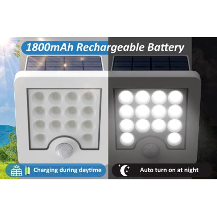 Top Light - LED Solárny nástenný reflektor so senzorom HELEON S LED/5W/3,7V IP65 4000K 1800 mAh