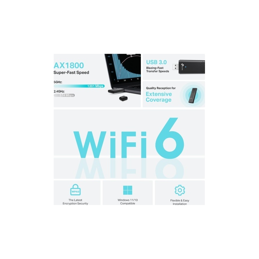 TP-Link - Dvojpásmový bezdrôtový USB adaptér s Wi-Fi 6