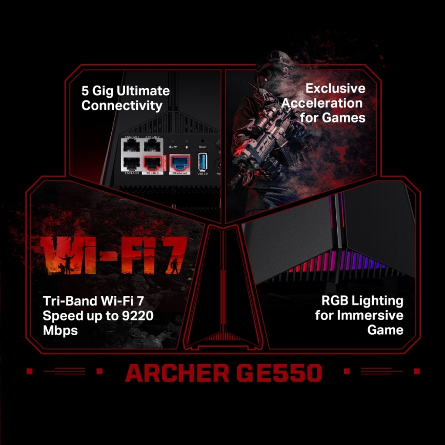 TP-Link - Herný trojpásmový Wi-Fi 7 router Archer GE550