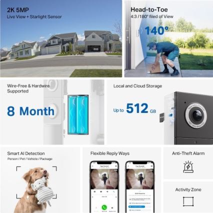 TP-Link - Inteligentný videozvonček s 2K snímačom, batériou 10000 mAh, krytím IP66 a Wi-Fi