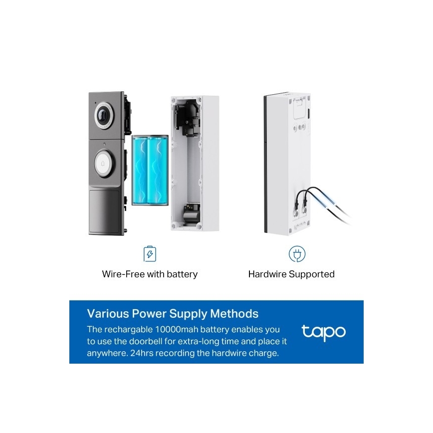 TP-Link - Inteligentný videozvonček 2K 10000 mAh IP66 Wi-Fi Tuya