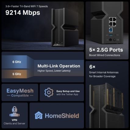 TP-Link - Trojpásmový Wi-Fi 7 smerovač Archer BE550