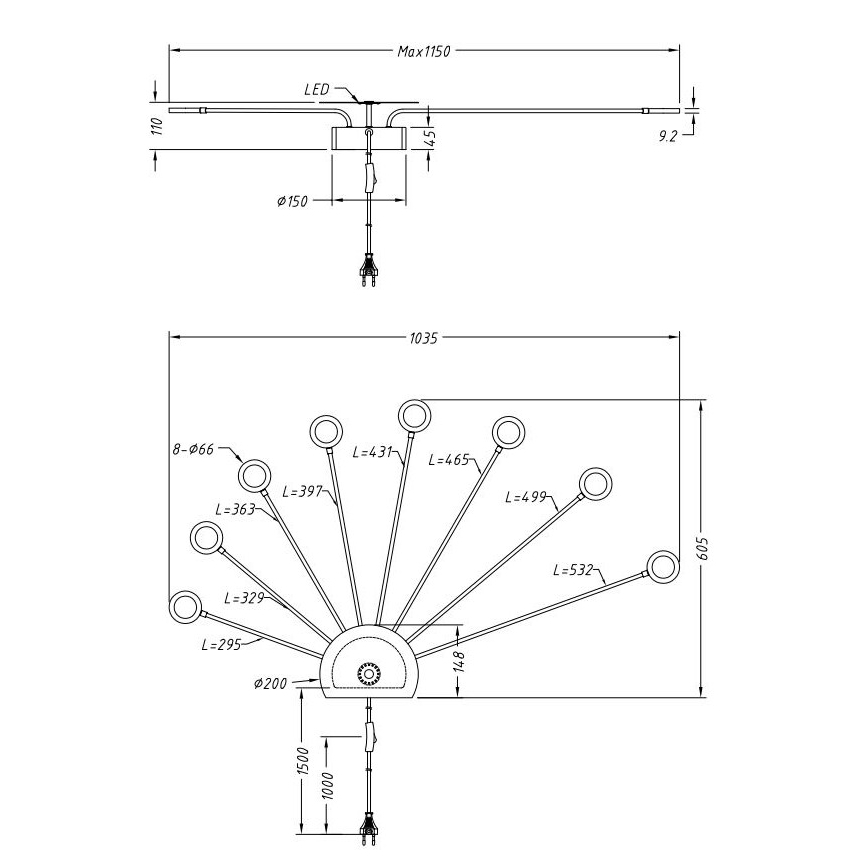 Trio - LED Stmievatelné nástenné svietidlo PEACOCK 9xLED/2,6W/230V čierna