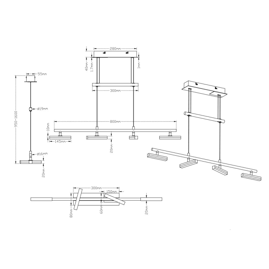 Trio - LED Stmievateľný luster na lanku OPIUM 4xLED/4,5W/230V