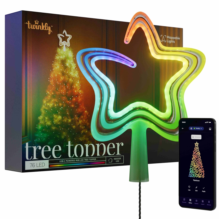 Twinkly - LED RGB Stmievateľná vianočná hviezda TREE TOPPER 76xLED USB Wi-Fi