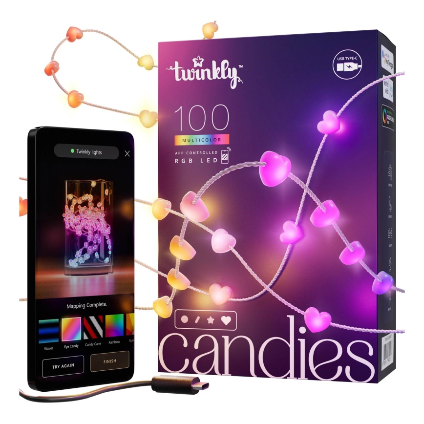 Twinkly - LED RGB Stmievateľná vianočná reťaz CANDIES 100xLED 8 m USB Wi-Fi