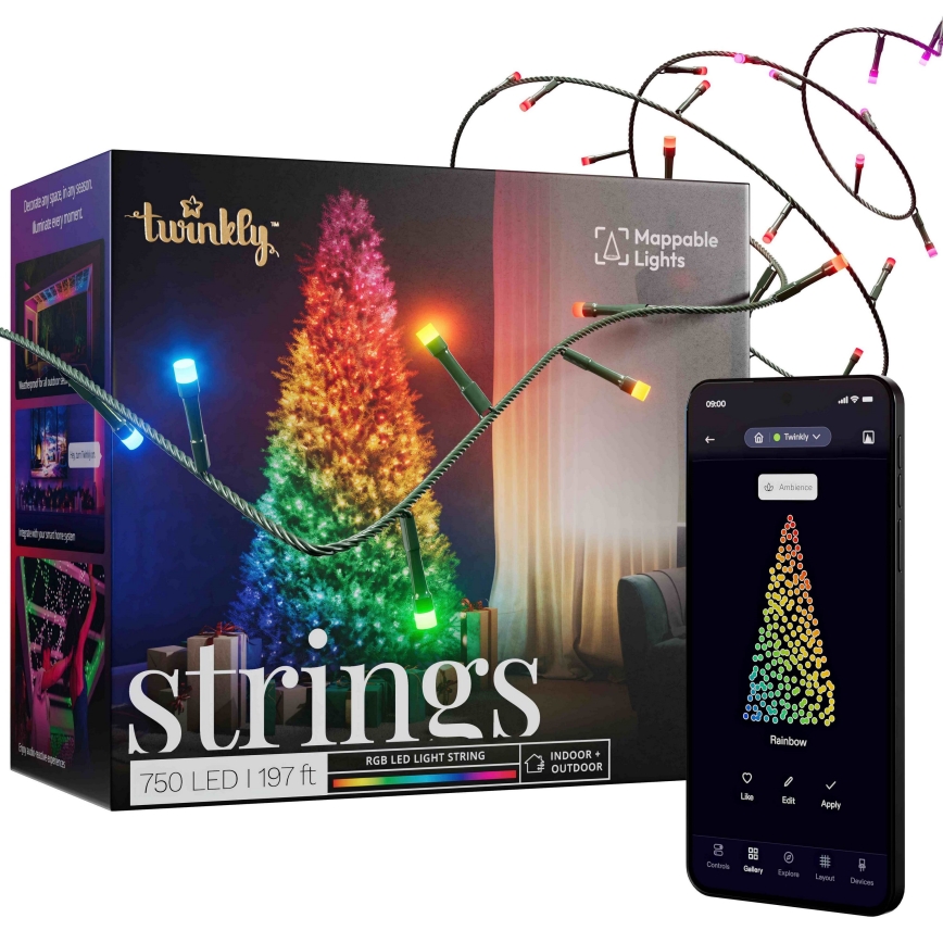 Twinkly - LED RGB Stmievateľná vonkajšia vianočná reťaz STRINGS 750xLED 63,5m IP44 Wi-Fi