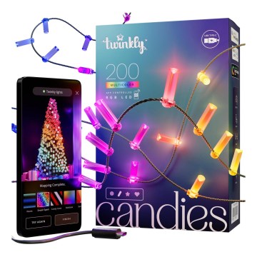 Twinkly - LED RGB Stmievateľný vianočný reťazec CANDIES 200xLED 14 m USB Wi-Fi