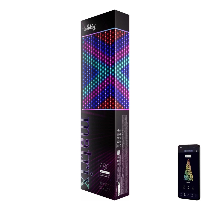 Twinkly - LED RGB Stmievateľný vianočný záves MATRIX 480xLED 1x1 m Wi-Fi