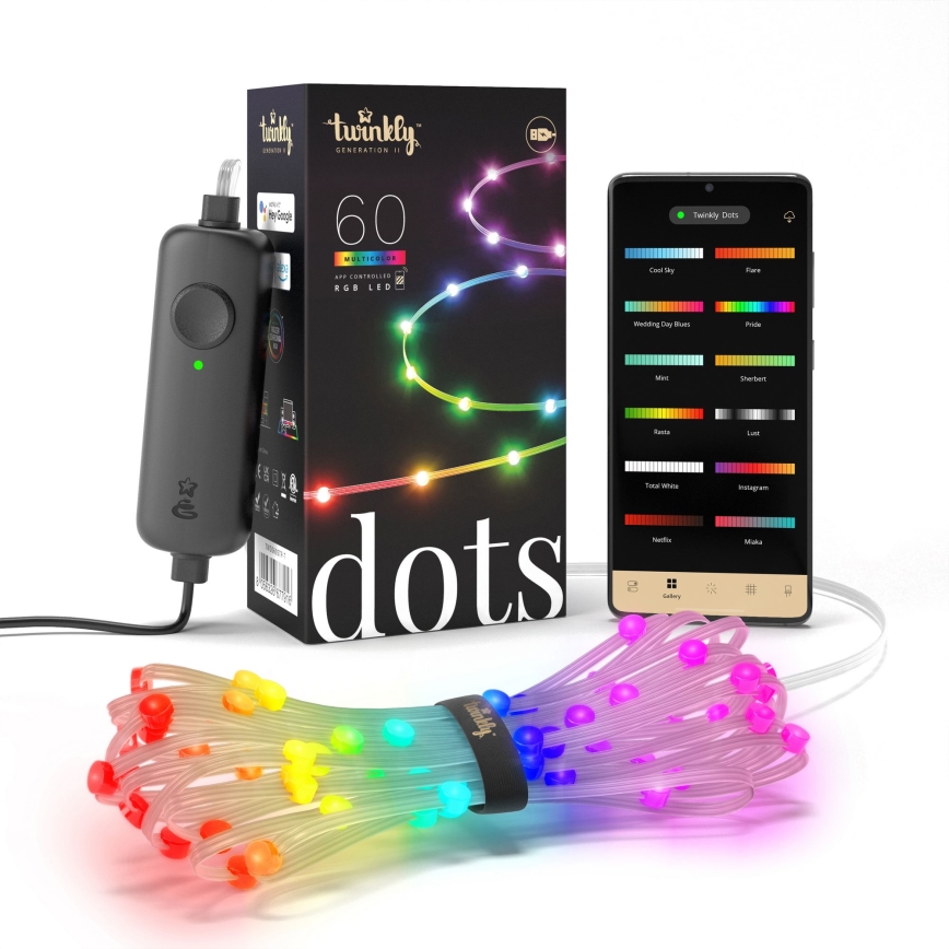 Twinkly - LED RGB Stmievateľná vianočná reťaz DOTS 60xLED 7 m USB Wi-Fi
