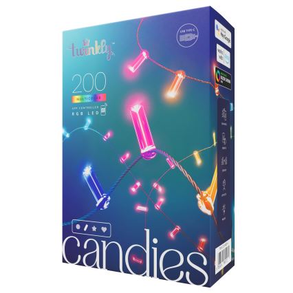 Twinkly - LED RGB Stmievateľný vianočný reťazec CANDIES 200xLED 14 m USB Wi-Fi
