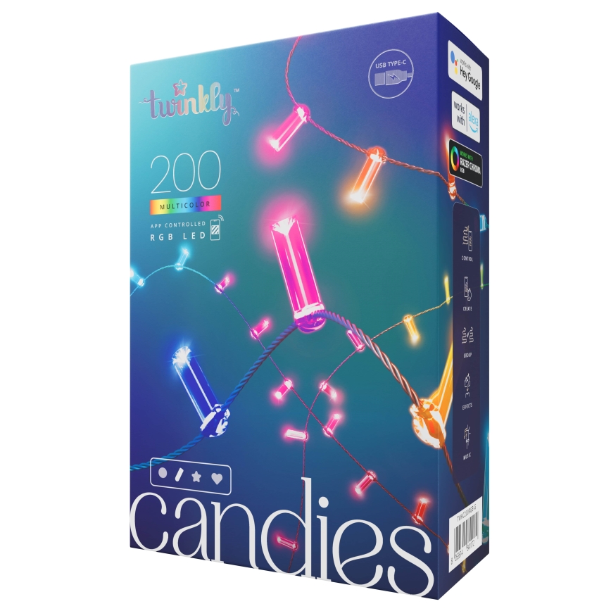 Twinkly - LED RGB Stmievateľný vianočný reťazec CANDIES 200xLED 14 m USB Wi-Fi