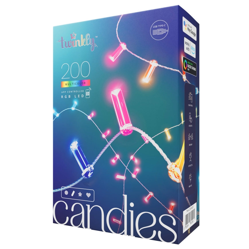 Twinkly - LED RGB Stmievateľná vianočná reťaz CANDIES 200xLED 14 m USB Wi-Fi