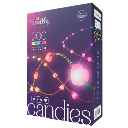 Twinkly - LED RGB Stmievateľný vianočný reťazec CANDIES 200xLED 14 m USB Wi-Fi