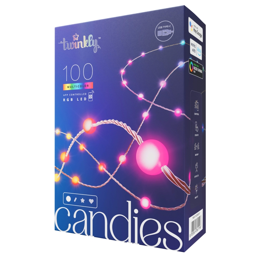 Twinkly - LED RGB Stmievateľná vianočná reťaz CANDIES 100xLED 8 m USB Wi-Fi
