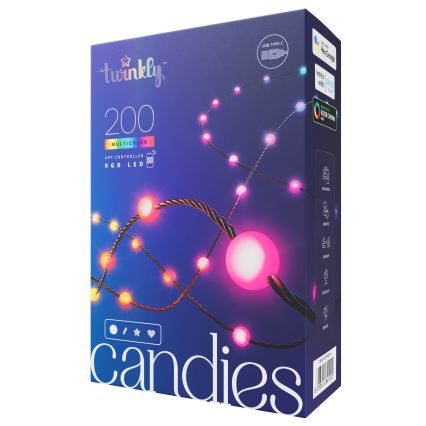 Twinkly - LED RGB Stmievateľná vianočná reťaz CANDIES 200xLED 14 m USB Wi-Fi