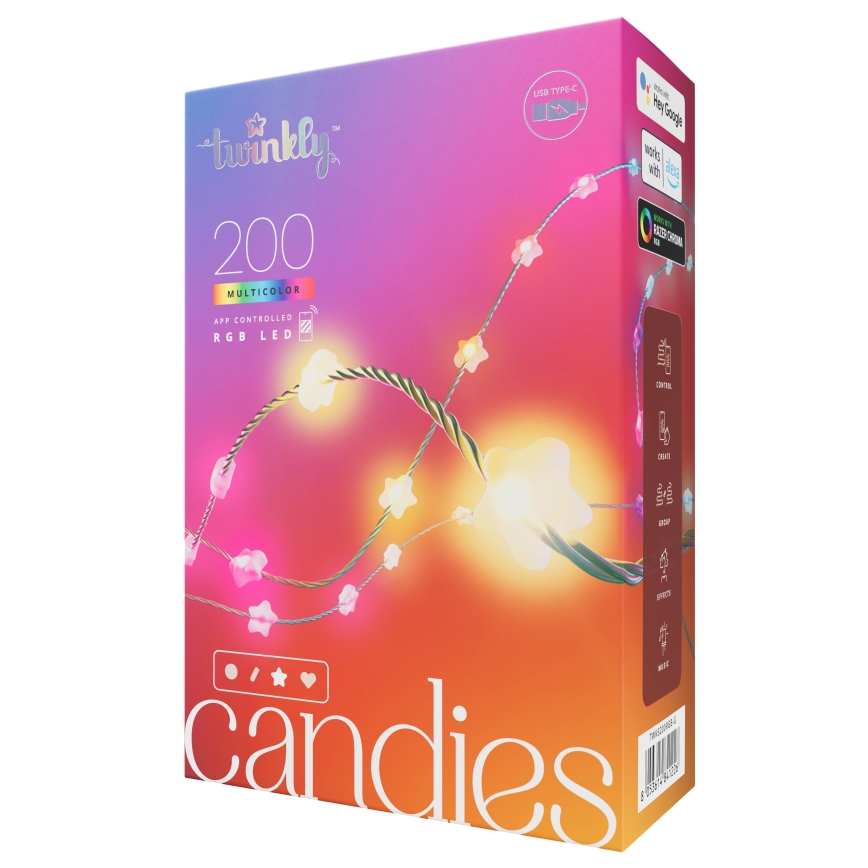 Twinkly - LED RGB stmievateľný reťaz CANDIES 200xLED 14 m USB Wi-Fi