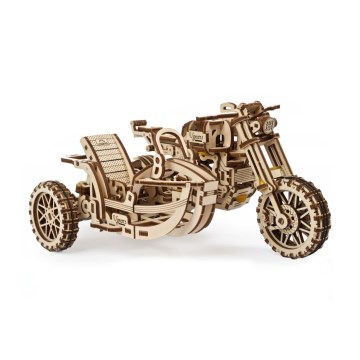 Ugears - 3D drevenené mechanické puzzle Motorka scrambler s vozíkom