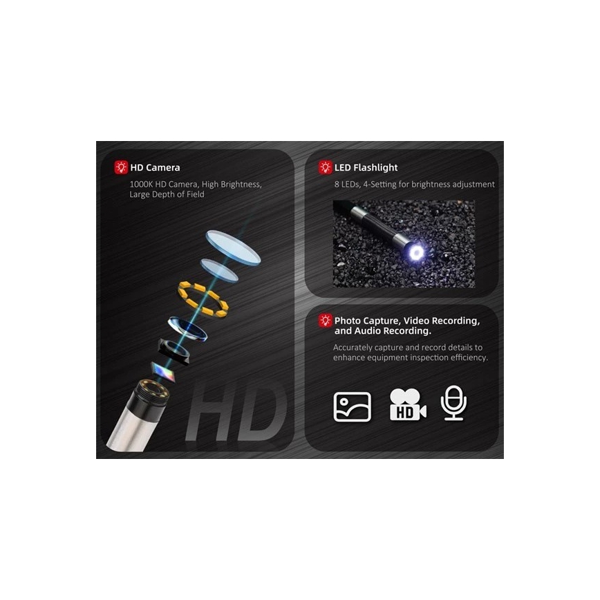 Uni-T UT663B - endoskop 3,7 V, 3000 mAh, IP67, 3 m