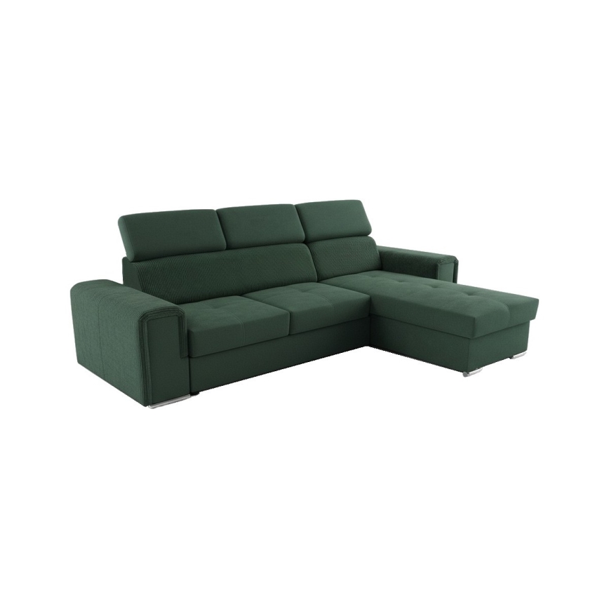 Univerzálna rohová rozkladacia sedacia súprava do tvaru L s úložným priestorom SALVADA, zelená