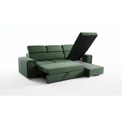 Univerzálna rohová rozkladacia sedacia súprava do tvaru L s úložným priestorom SALVADA, zelená