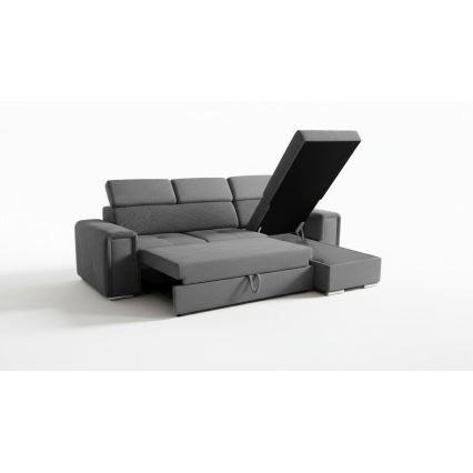 Univerzálna rohová rozkladacia sedacia súprava do L s úložným priestorom SALVADA tmavosivá