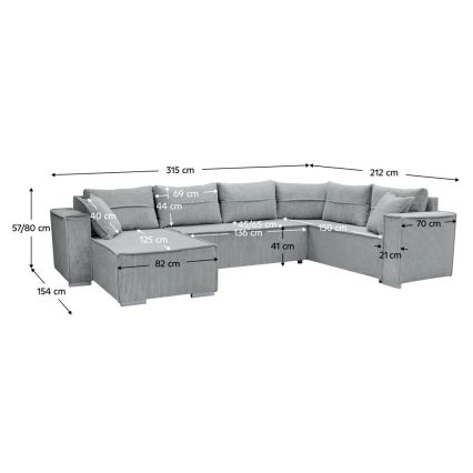 Univerzálna rohová rozkladacia sedacia súprava do tvaru U LONDON sivá